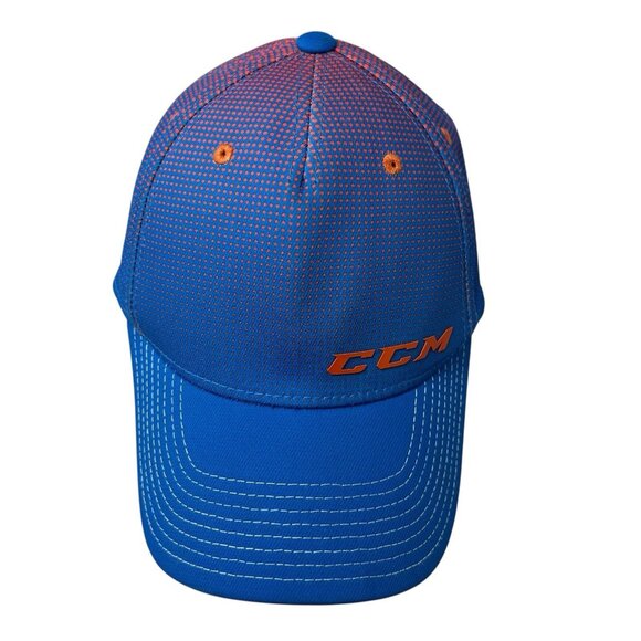 CCM Halftone Structured Flex Fitted Hat Cap S/M Hockey Equipment Blue Orange Dad - Picture 2 of 11